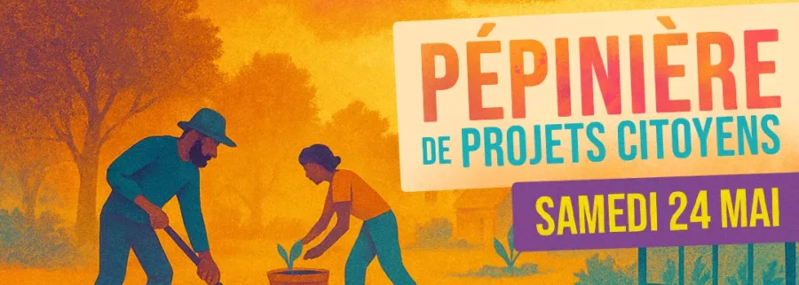 Pépinière de projets citoyens organisée par l'association Plabennec en Transition, le 24 mai 2025. Réalisation graphique Mélanie Appéré.